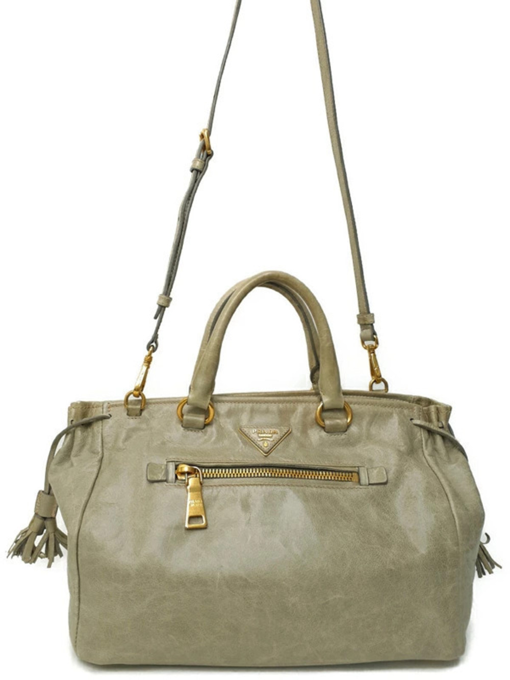 Prada Vitello Shine leather top handle bag olive Green